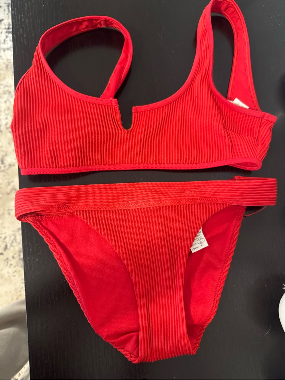 Hollister Red Ribbed V-Notch Bikini Set